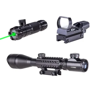 Caça Riflescope 4-12x50 Iluminado Óptica Âmbito W/ 4 Retículo Holográfica Red Green Dot Reflexo da Visão, Visão Laser Verde Vermelho