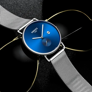 NIBOSI Par de relógios de Moda Malha de Aço Inoxidável Amantes Casual Simples Relógios de Homens Unisex Presentes Luminosa Casal Relógios Novos 2019