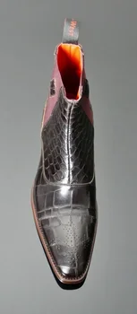 Moda masculina de Luxo Dedo Apontado Chelsea Boots Vintage Cobra Confortável Ankle Boots com Zíper Masculino Casual de Inicialização NE006