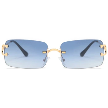 2021 novo retângulo azul sem moldura, óculos de sol dos homens de metal de moda pequena praça óculos de sol das senhoras gradiente de vidro frameless UV400