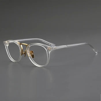 Feito À Mão De Titânio Acetato De Óculos De Armação Homens Mulheres Retro Círculo Óculos Transparente Óptica Miopia Prescrição De Óculos