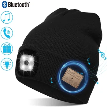 Sem Fio Bluetooth Beanie Chapéu Para Homens, Mulheres, Com Luz, Música Chapéu Com Fones De Ouvido Bluetooth, Inverno Pac Com Led Recarregável