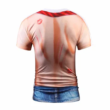 Marca de Roupas de Moda masculina 3D T-shirt de Impressão Muscular Empate Sexo T-shirt de Verão Fake Dois Pedaço de Manga Curta Camiseta Homme Plus Tamanho 3XL