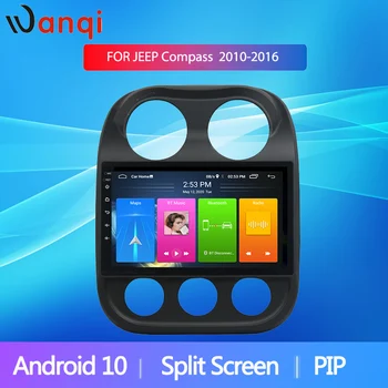 10inch Android10 de Divisão do Ecrã PIP RDS Carro Jogador de Navegação GPS Multimídia Para JEEP Compass Rádio 2010-2016 som do Carro DVD