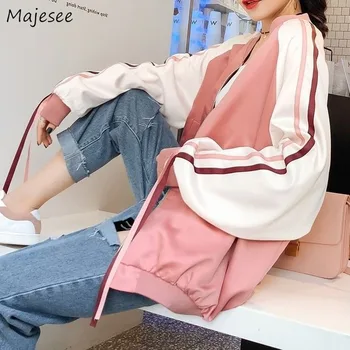 Jaqueta as Mulheres de cor-de-Rosa Roupas de Retalhos de Tamanho Mais Solto e Casual Kawaii Roupas das Mulheres casacos e Jaquetas de Harajuku Novidade Streetwear