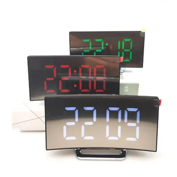 Relógio Digital LED Espelho Relógio Multifuncional Repetir o Tempo de Exibição Noite LCD, Mesa de Luz ambiente de Trabalho Reloj Despertador Cabo USB